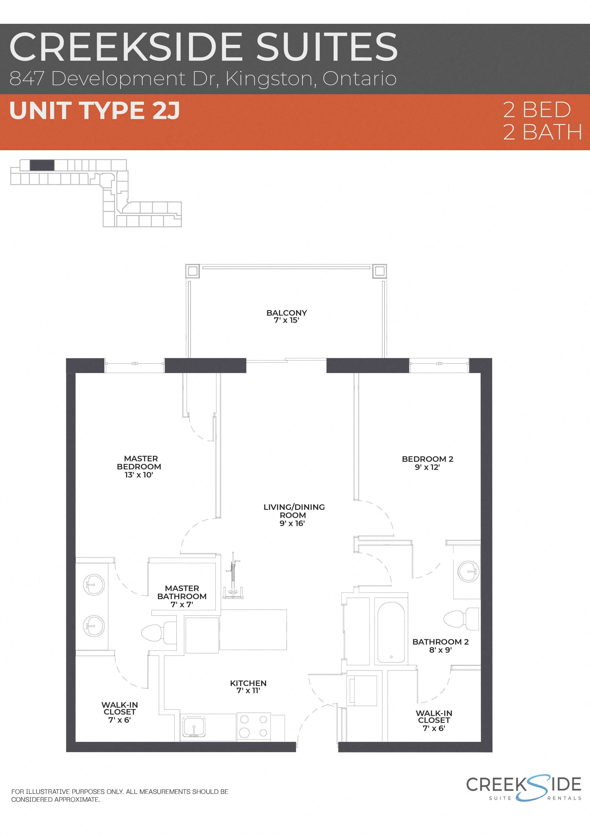 Floor plan for 2 beds, 2 baths, 901 sqft